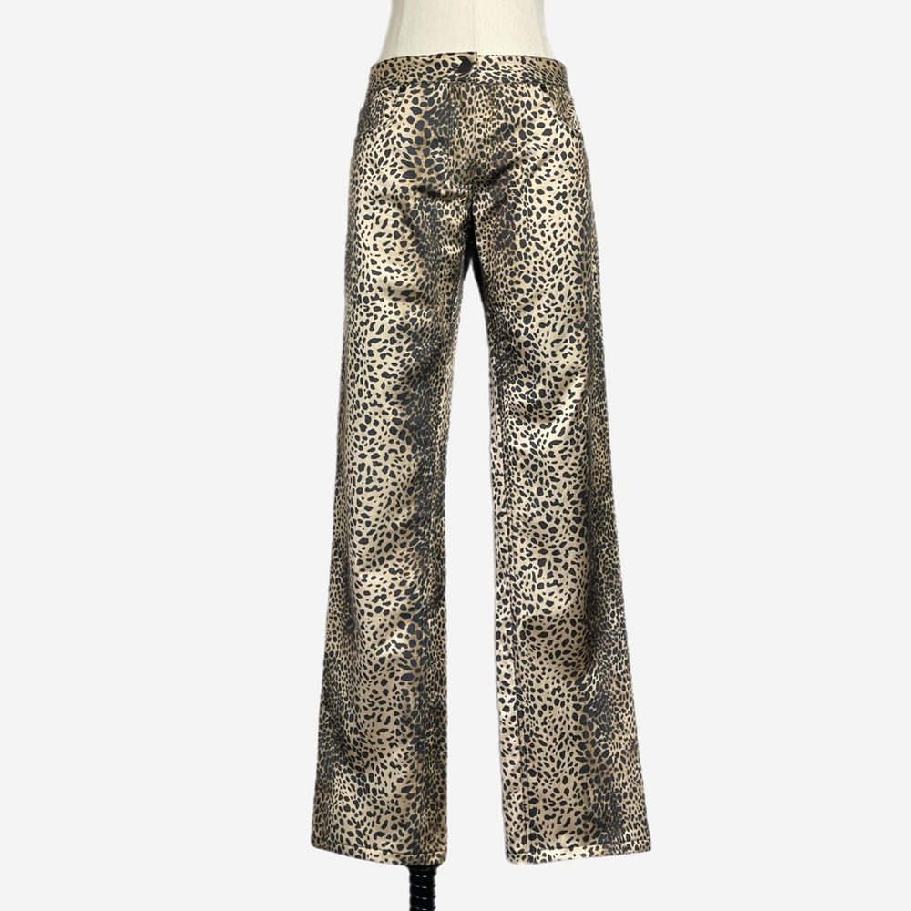 Caché 2010s Low rise leopard print straight leg pants Y2K neutral classic 8/10